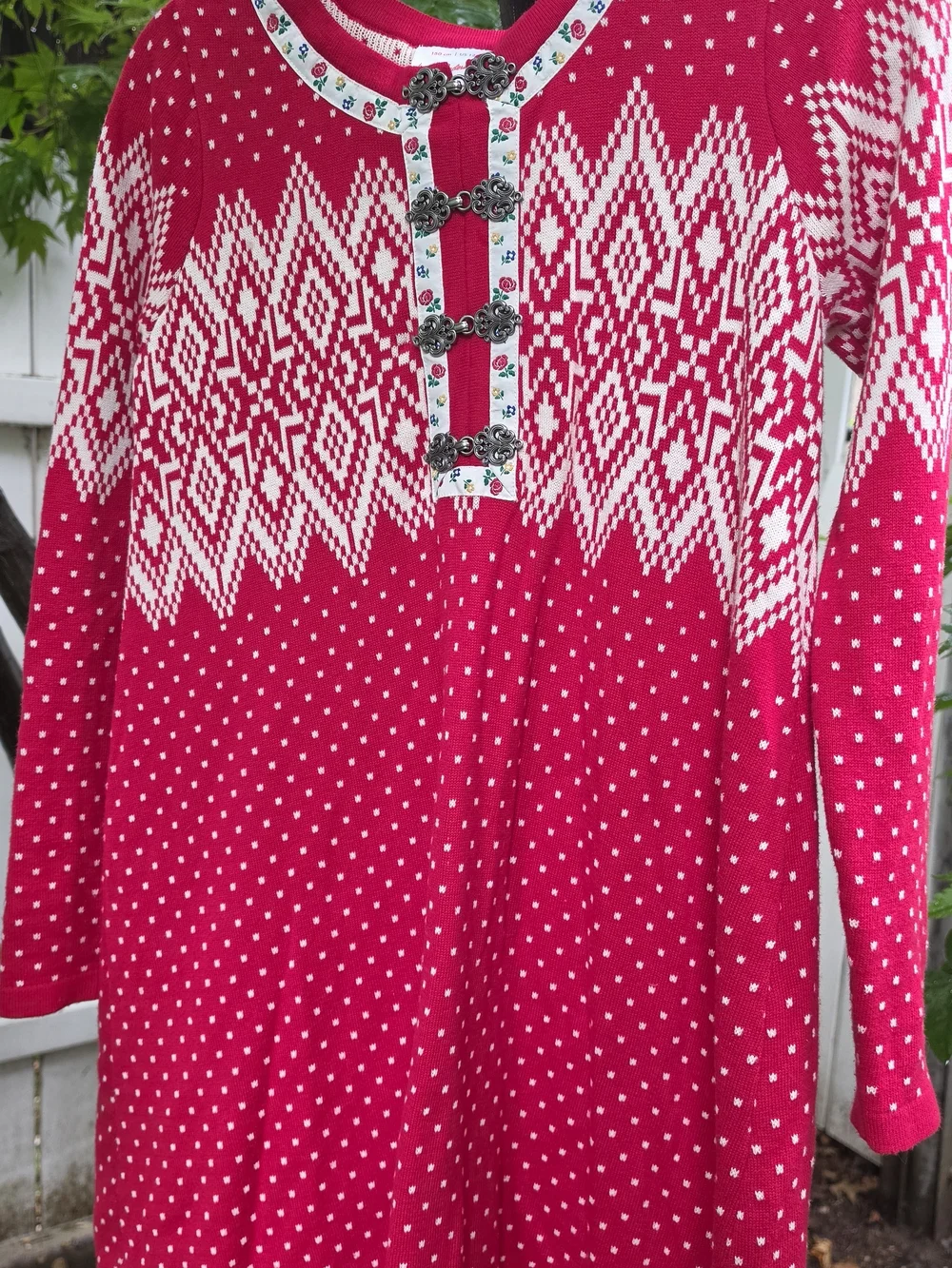 Hanna Andersson Red and White Knit Dress with Nordic Pattern